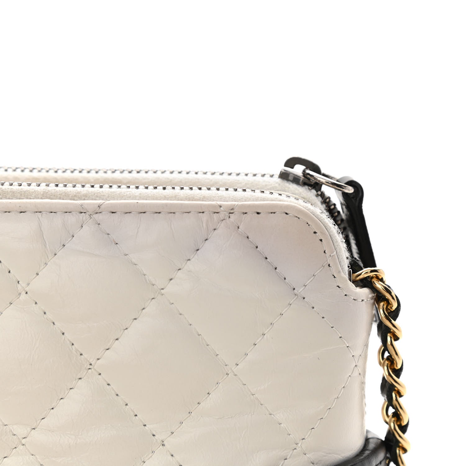 Chanel Aged Calfskin Quilted Small Gabrielle Clutch With Chain White Black 14 of 16