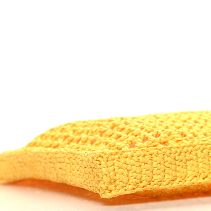 Prada Yarn Raffia Effect Crochet Logo Embroidered Tote Bag Giallo 8 of 9