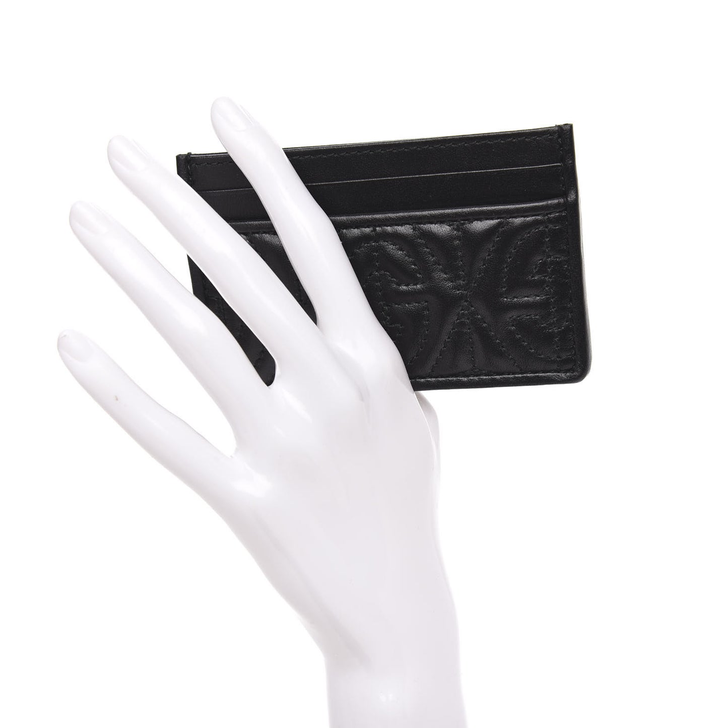Calfskin G Rhombus Quilted Card Holder Black