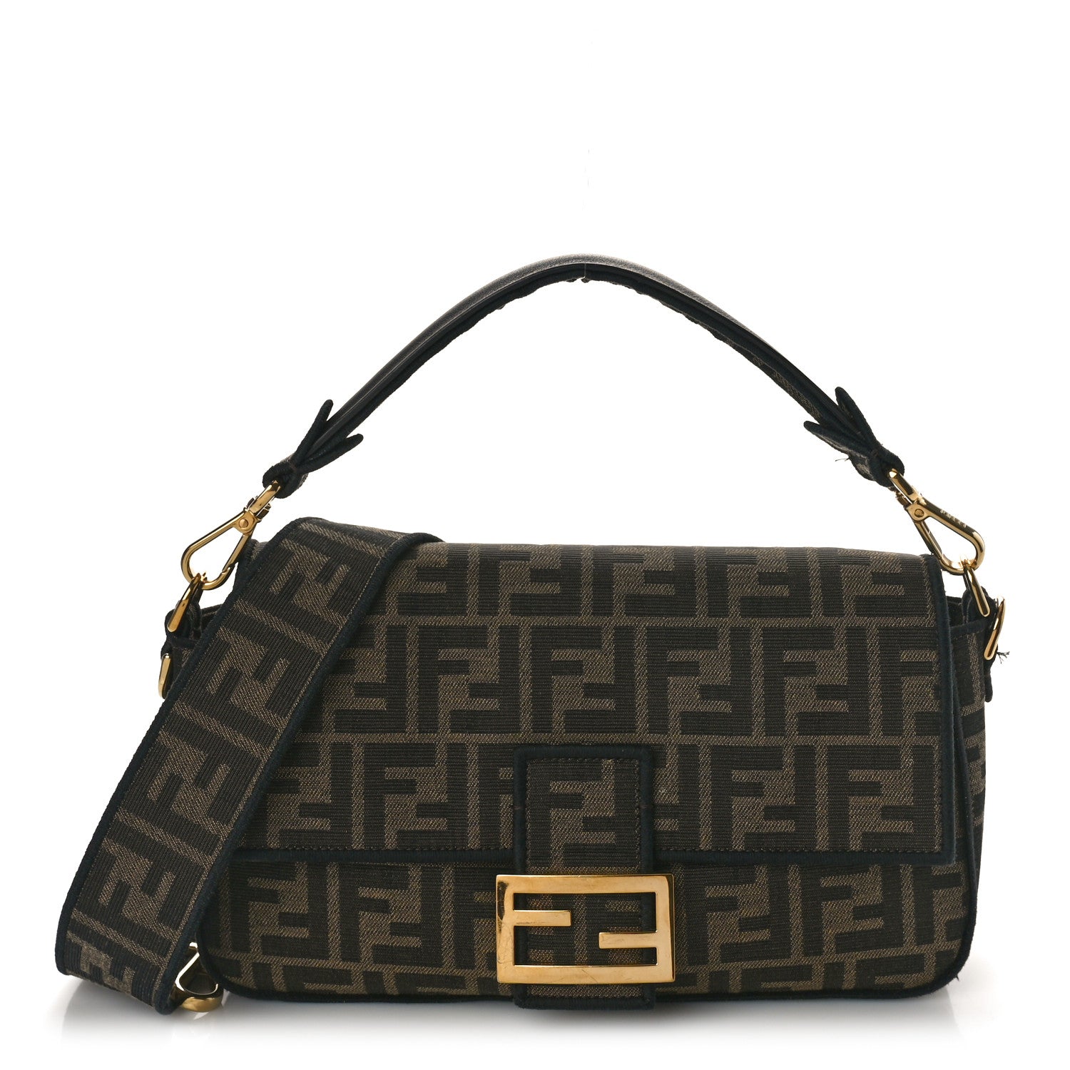 Fendi Fabric Jacquard FF 1974 Medium Baguette Tobacco Moro Black 1 of 9