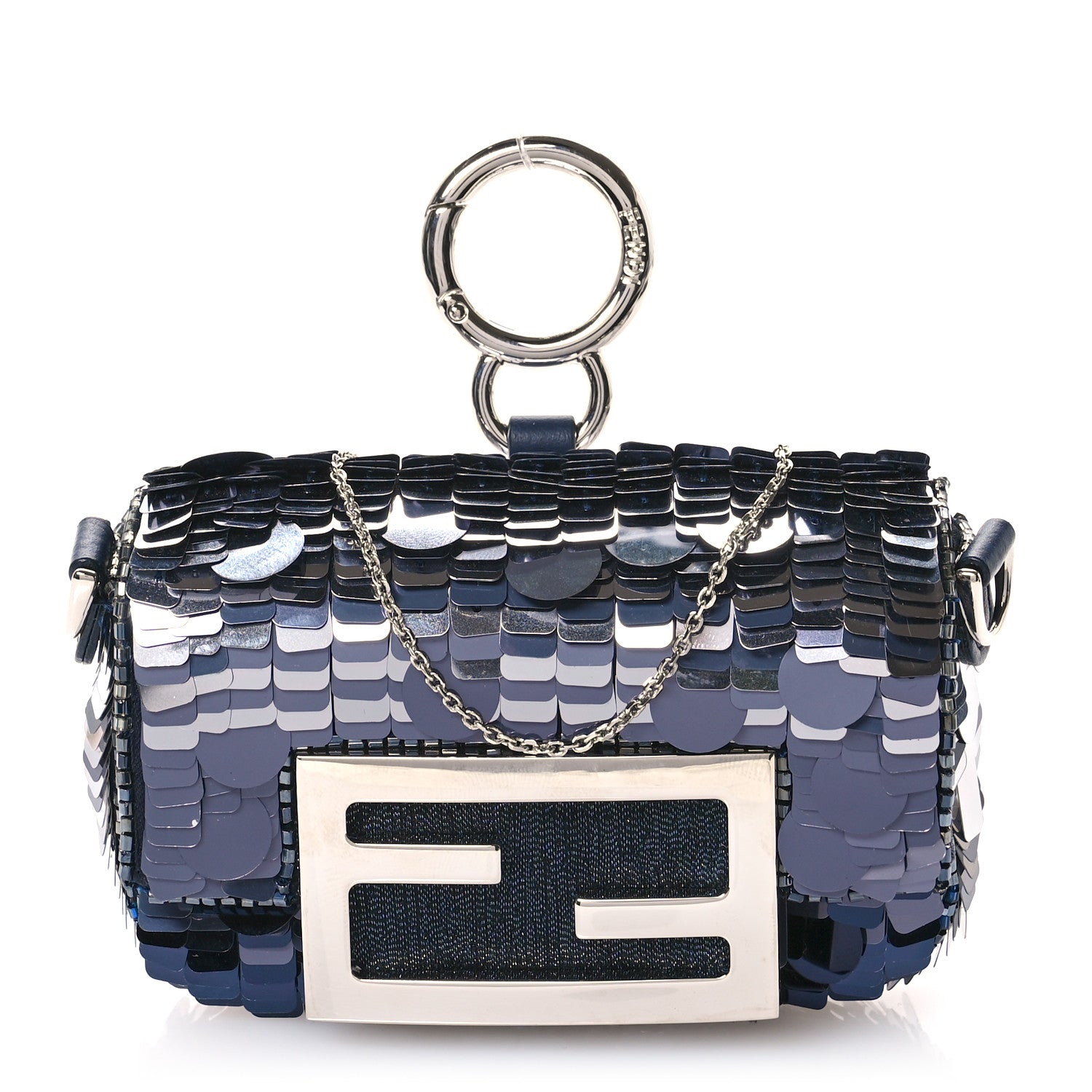 Fendi Sequin Paillettes Shiny Nappa Sex and the City Nano Maxi Buckle Baguette Charm Blue 1 of 11