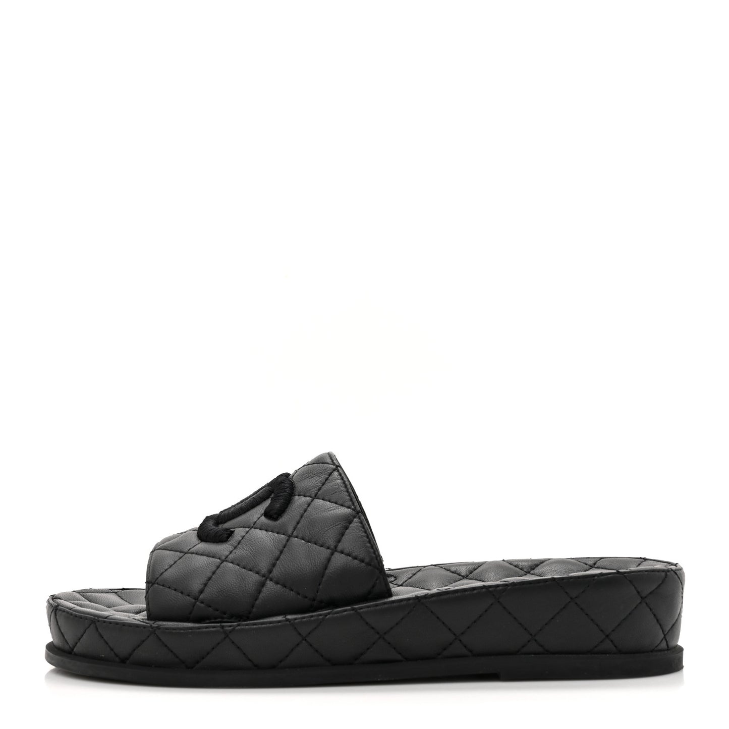 Lambskin Quilted CC Mules Sandals 38 Black