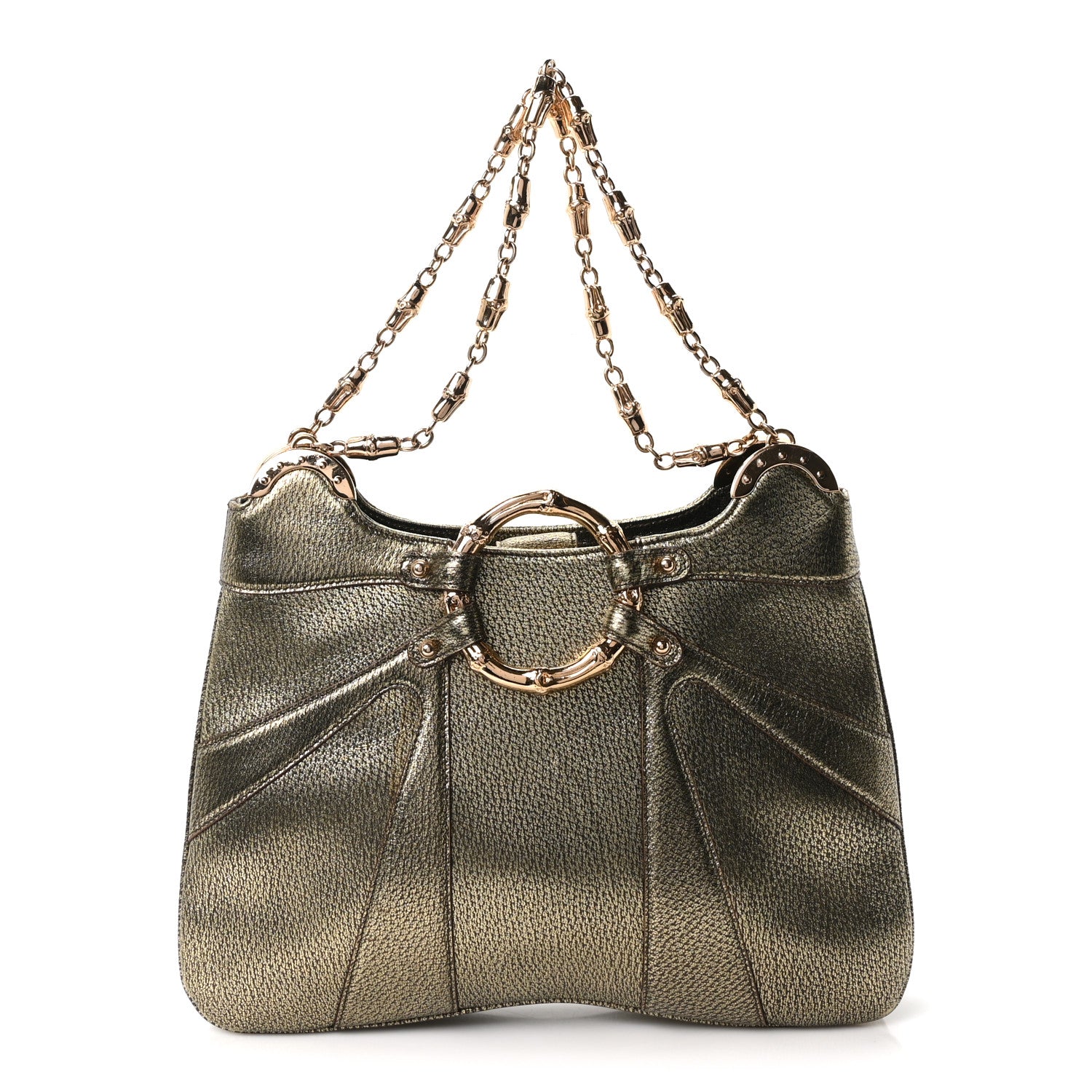 Gucci Metallic Calfskin Bamboo Chain Tom Ford Shoulder Bag Gold 1 of 10
