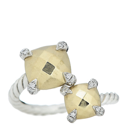 David Yurman Sterling Silver 18K Yellow Gold Diamond Chatelaine Bypass Ring 51 5.75 1 of 6