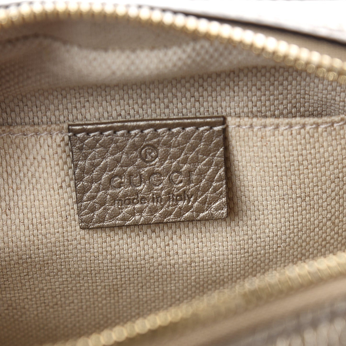 Metallic Pebbled Calfskin Small Soho Disco Bag Golden Beige