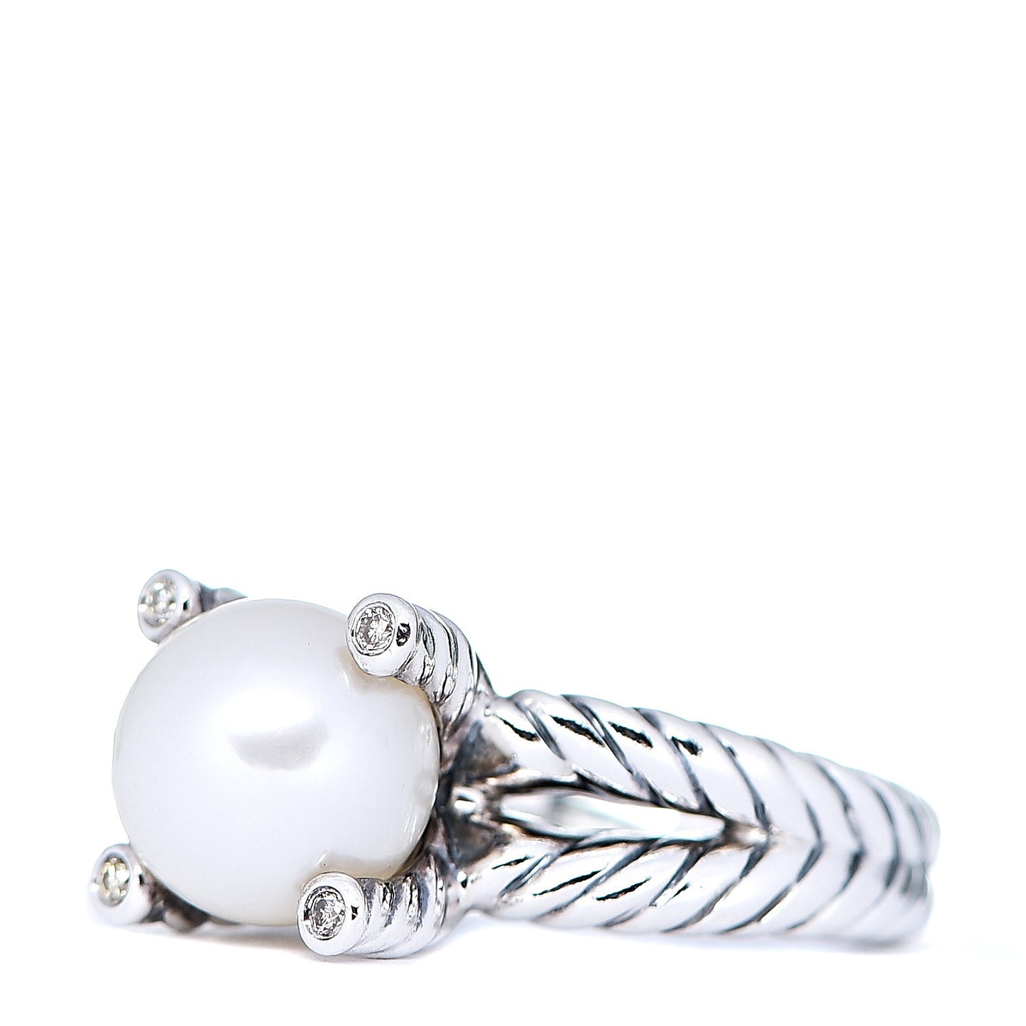 Sterling Silver Diamond Pearl 10mm Cable Ring 52 6