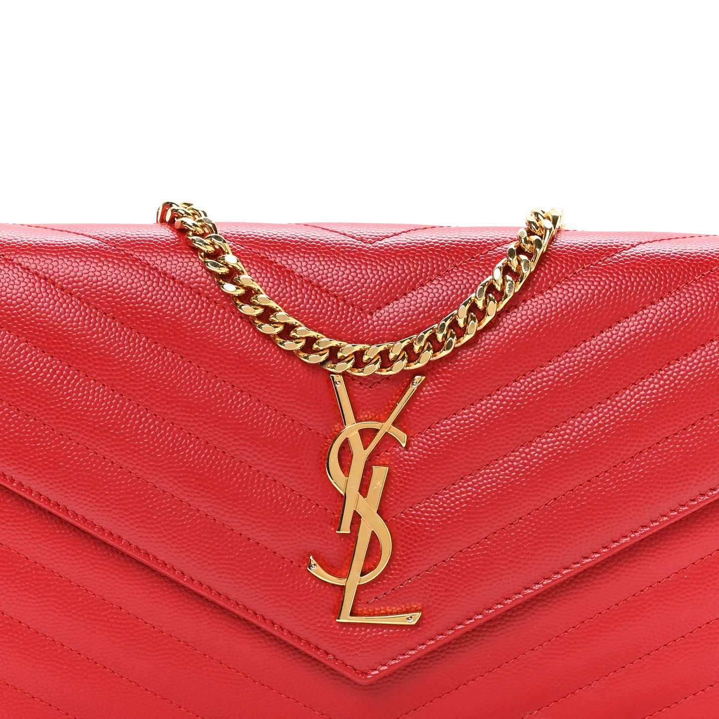 Grain De Poudre Matelasse Chevron Monogram Chain Wallet Red