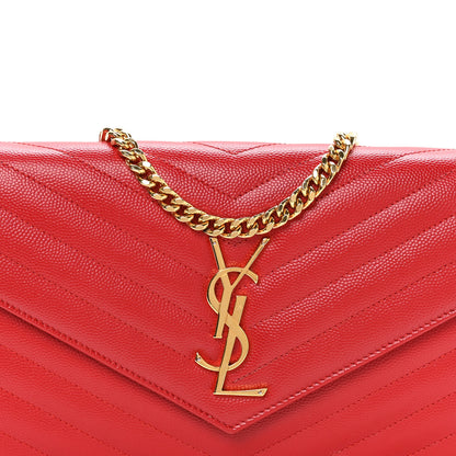Saint Laurent Grain De Poudre Matelasse Chevron Monogram Chain Wallet Red 9 of 12