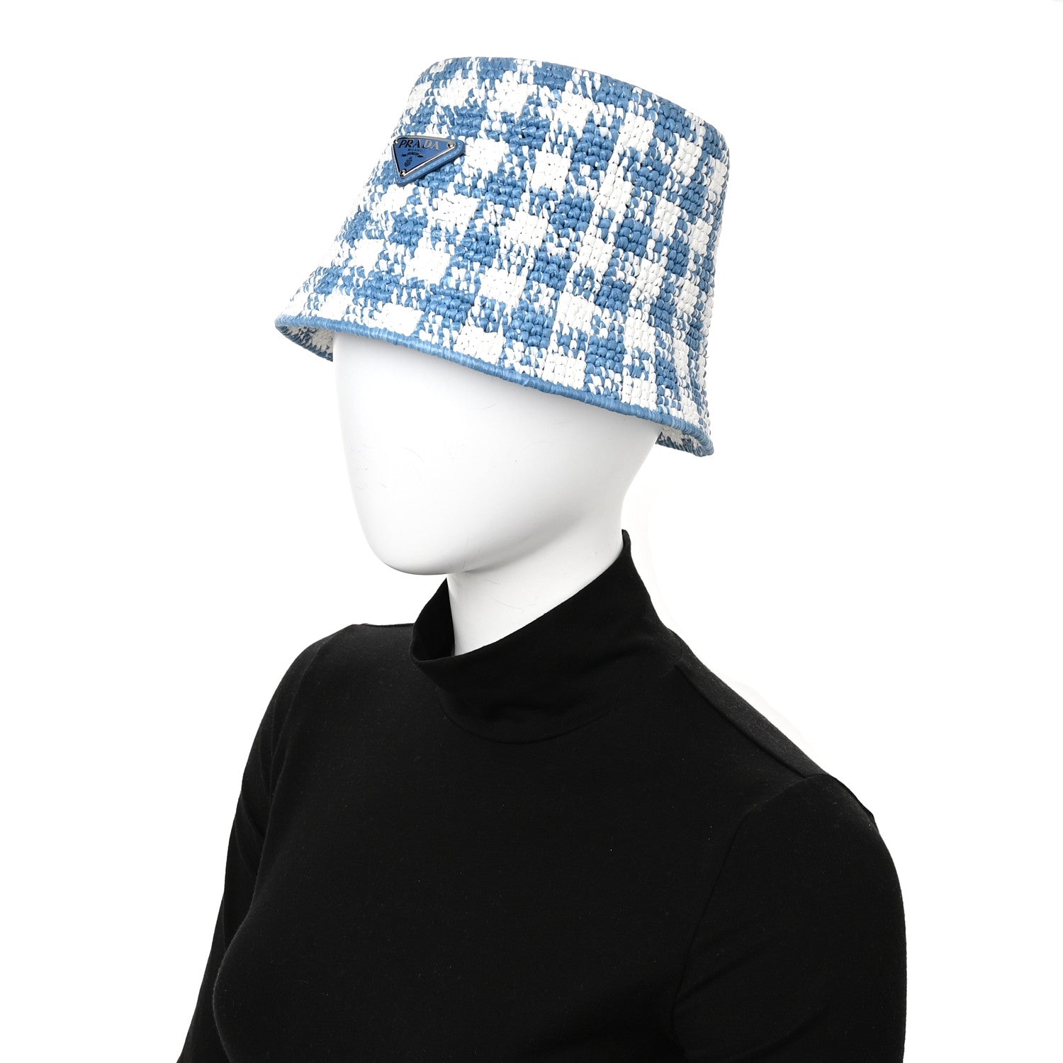 Prada Yarn Raffia Effect Crochet Triangle Bucket Hat S Celeste 2 of 8