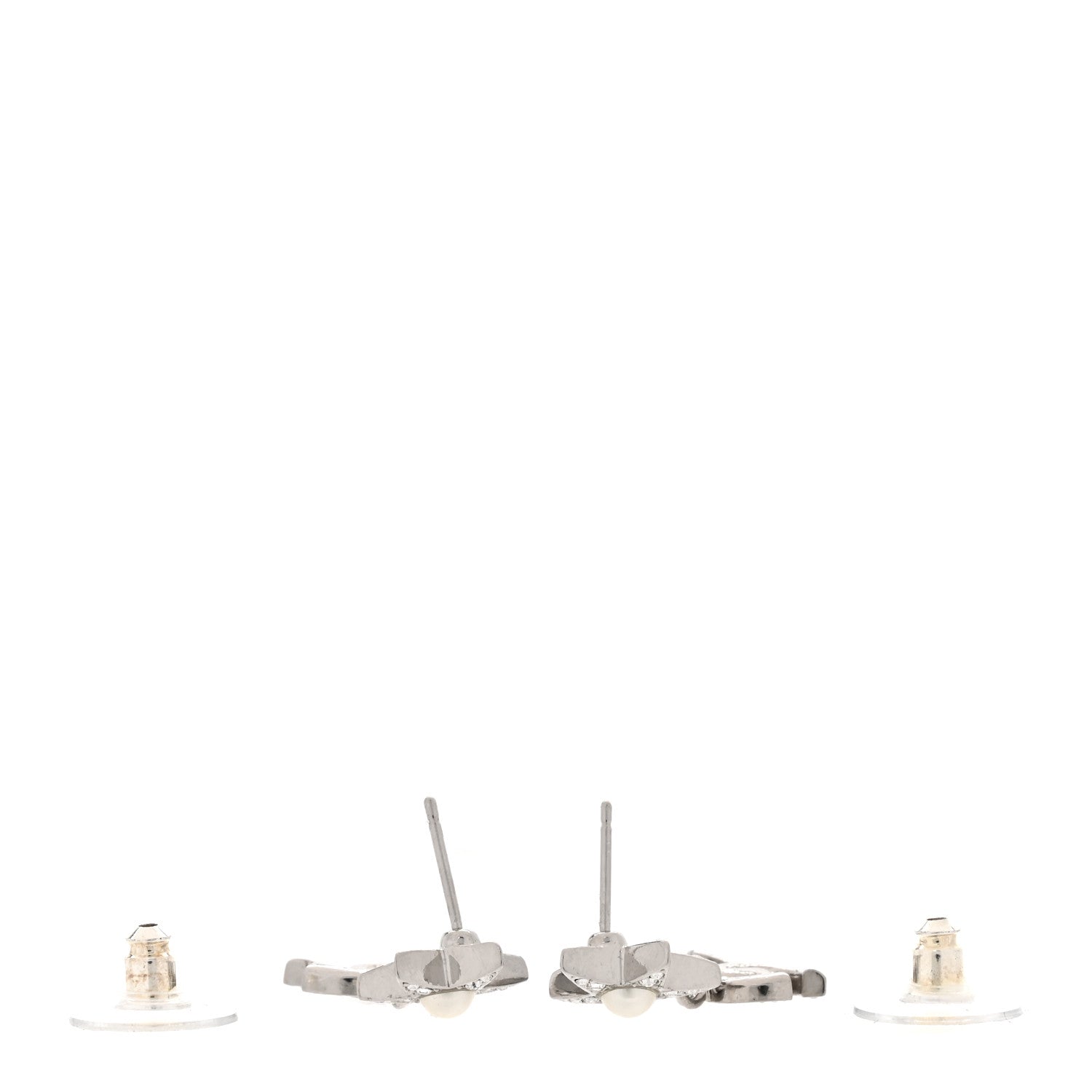 Chanel Crystal CC Pearl Star Drop Earrings Silver 3 of 5