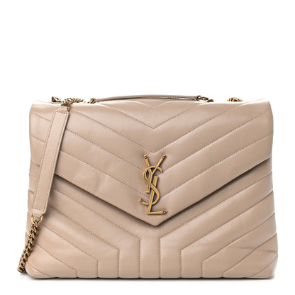 Saint Laurent Calfskin Y Quilted Monogram Medium Loulou Chain Satchel Dark Beige 1 of 11