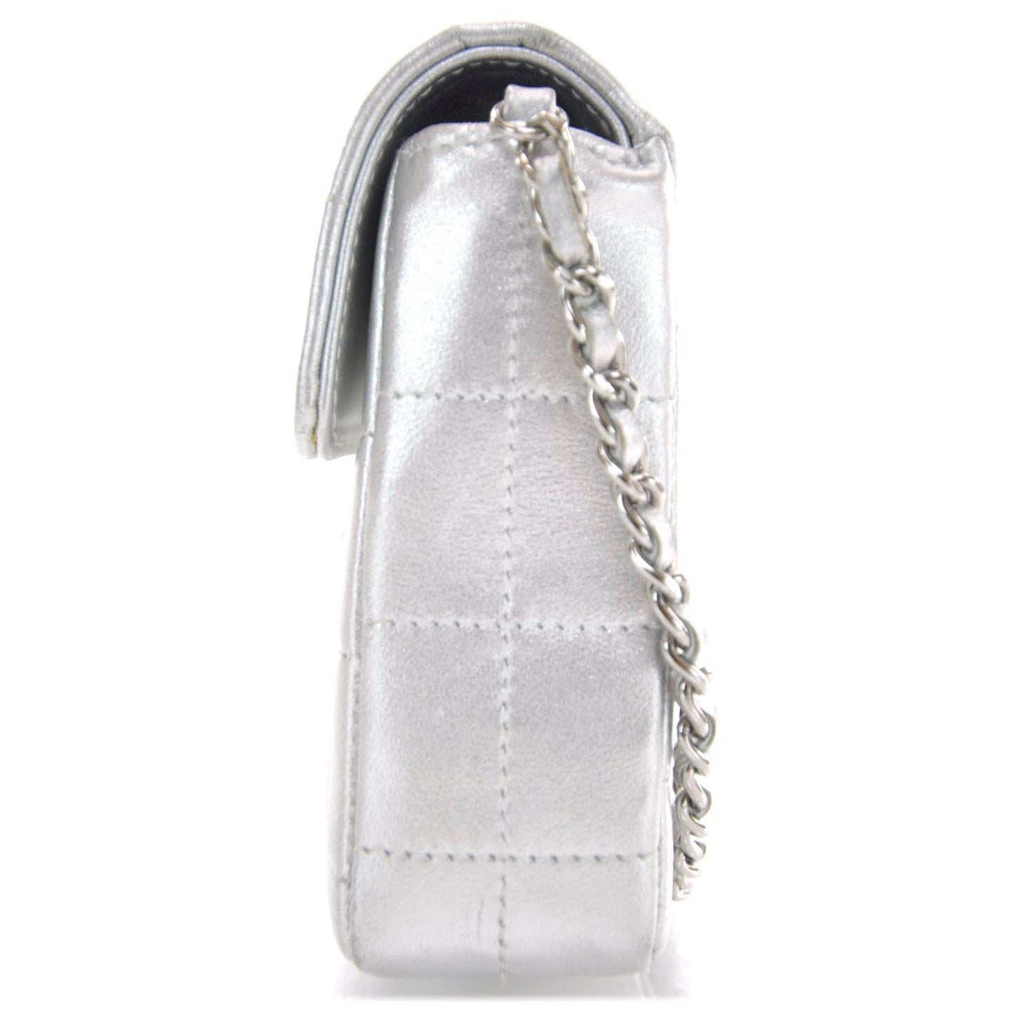 Lambskin East West Chocolate Bar Flap Silver
