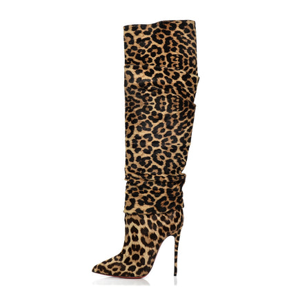Christian Louboutin Pony Hair Ishtar Botta 120 Ruched Knee Boots 36.5 Leopard 1 of 9