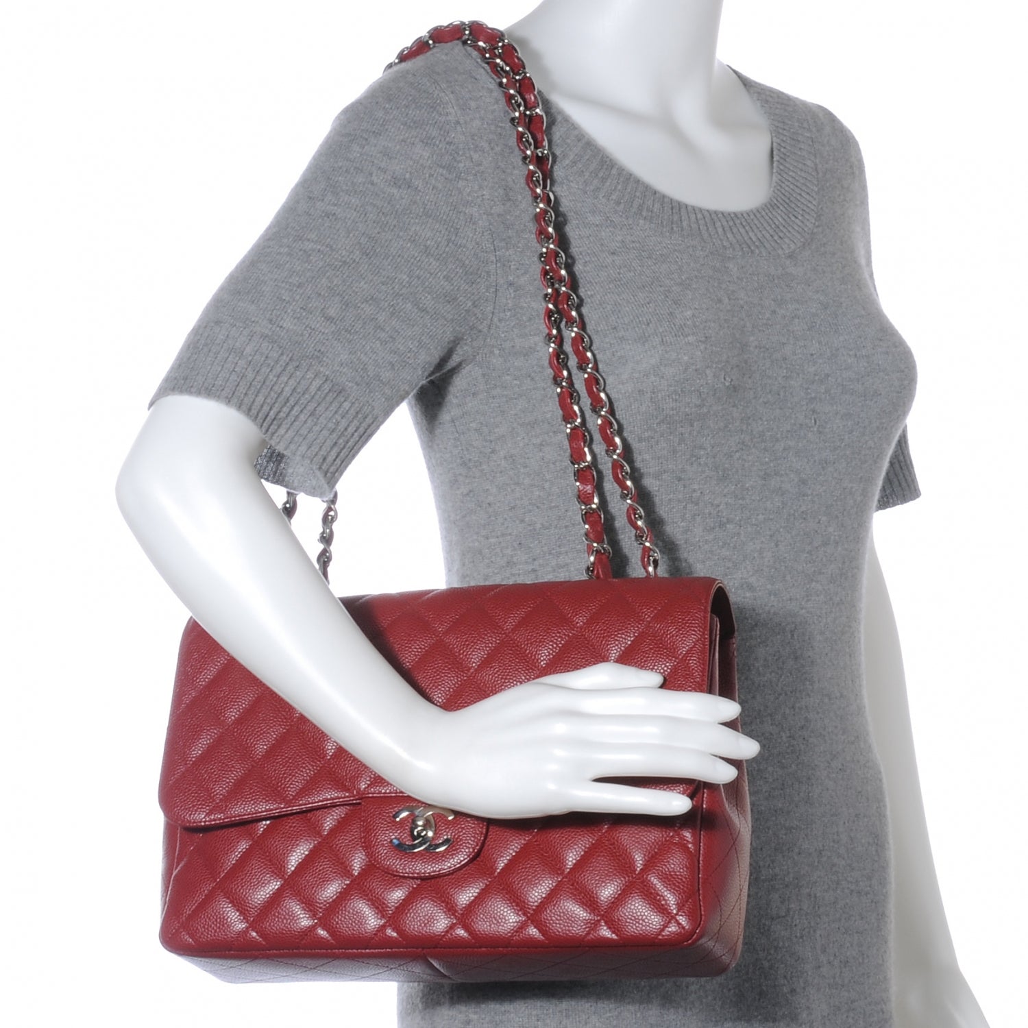 Chanel Caviar Jumbo Single Flap Red 2 of 8