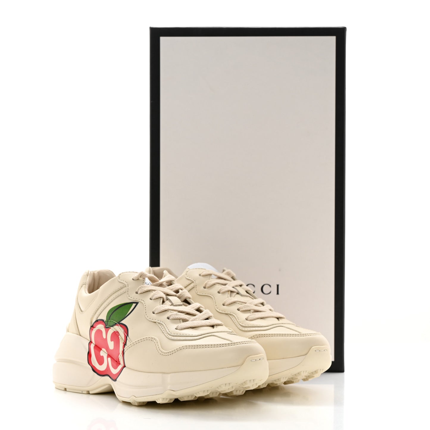 Calfskin GG Apple Womens Rhyton Sneakers 36 Ivory