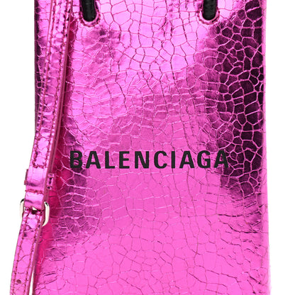 Balenciaga Metallic Calfskin Logo Shopping Phone Holder Bag Acid Fuchsia 8 of 13