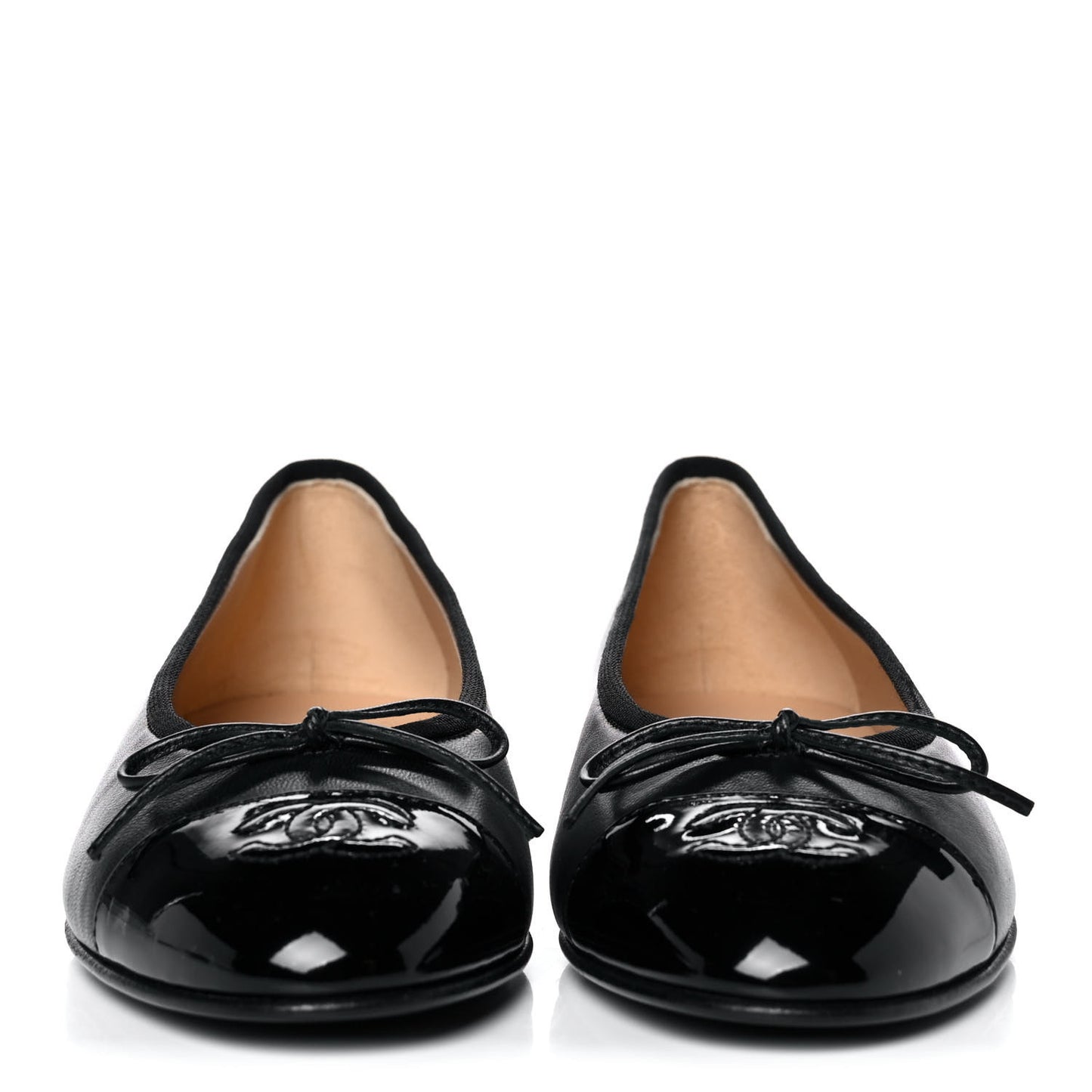 Lambskin Patent Cap Toe Ballerina Flats 37 Black