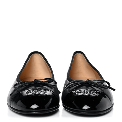 Chanel Lambskin Patent Cap Toe Ballerina Flats 37 Black 2 of 9