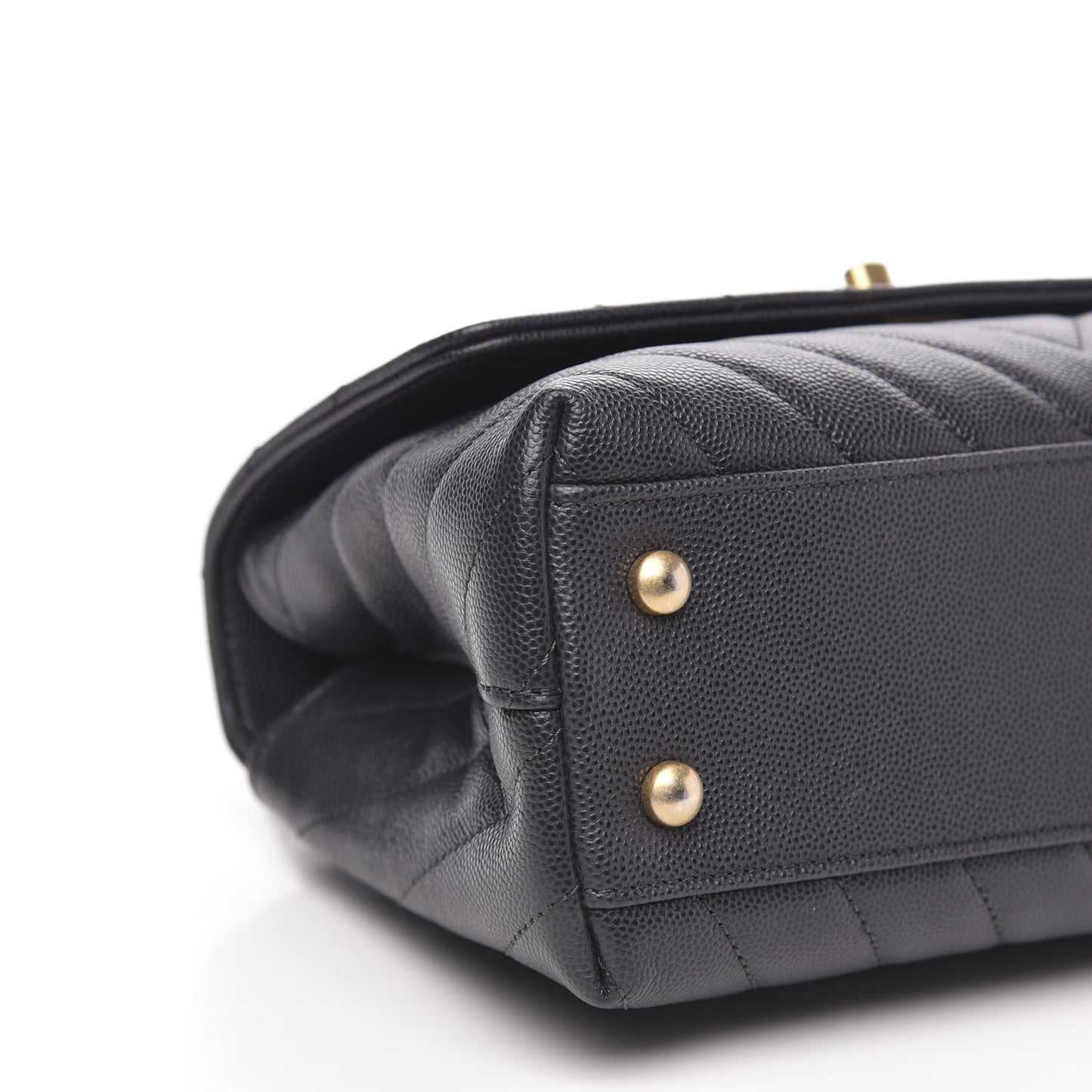 Caviar Chevron Quilted Mini Coco Handle Flap Dark Grey