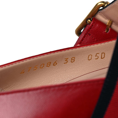 Gucci Malaga Kid Sylvie Web Mid Heel Pumps 38 Hibiscus Red 7 of 13