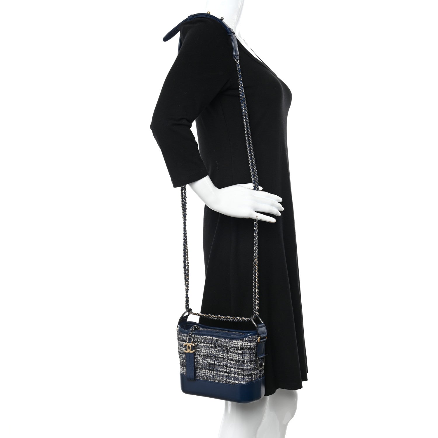 Chanel Tweed Calfskin Small Gabrielle Hobo Blue 2 of 10