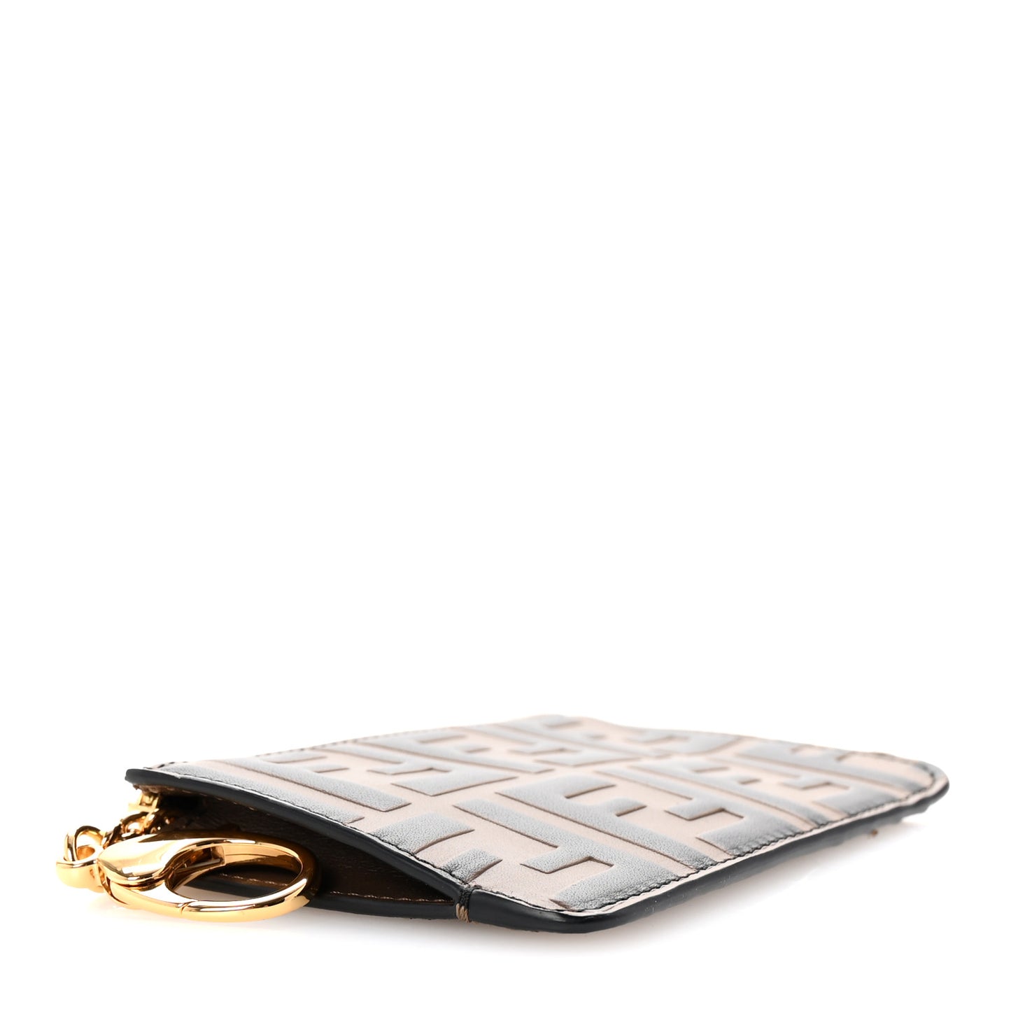 Vitello Soft F is Fendi Bi-Color FF 1974 Embossed Key Case Pouch Maya Black