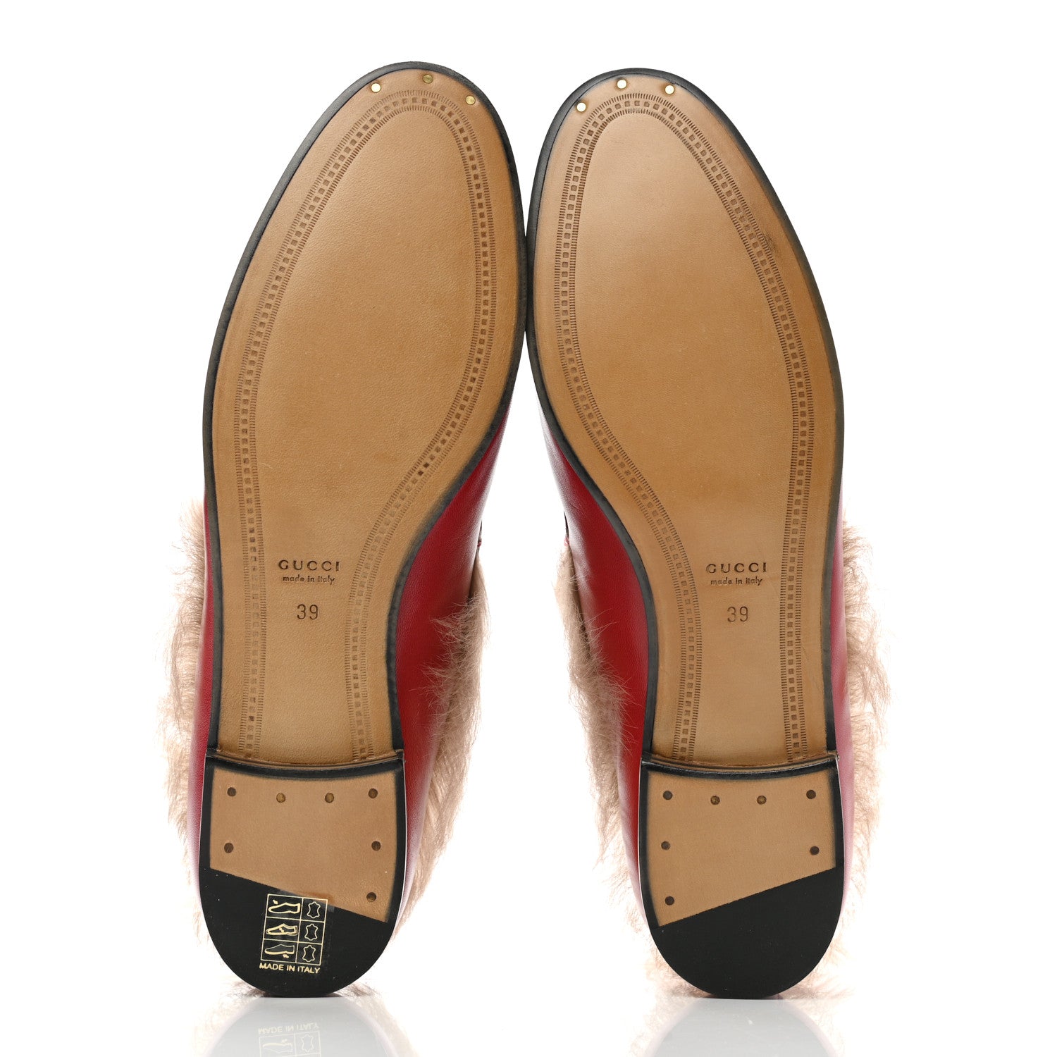 Gucci Malaga Kid Fur Womens Jordaan Loafers 39 Hibiscus Red Natural 5 of 9