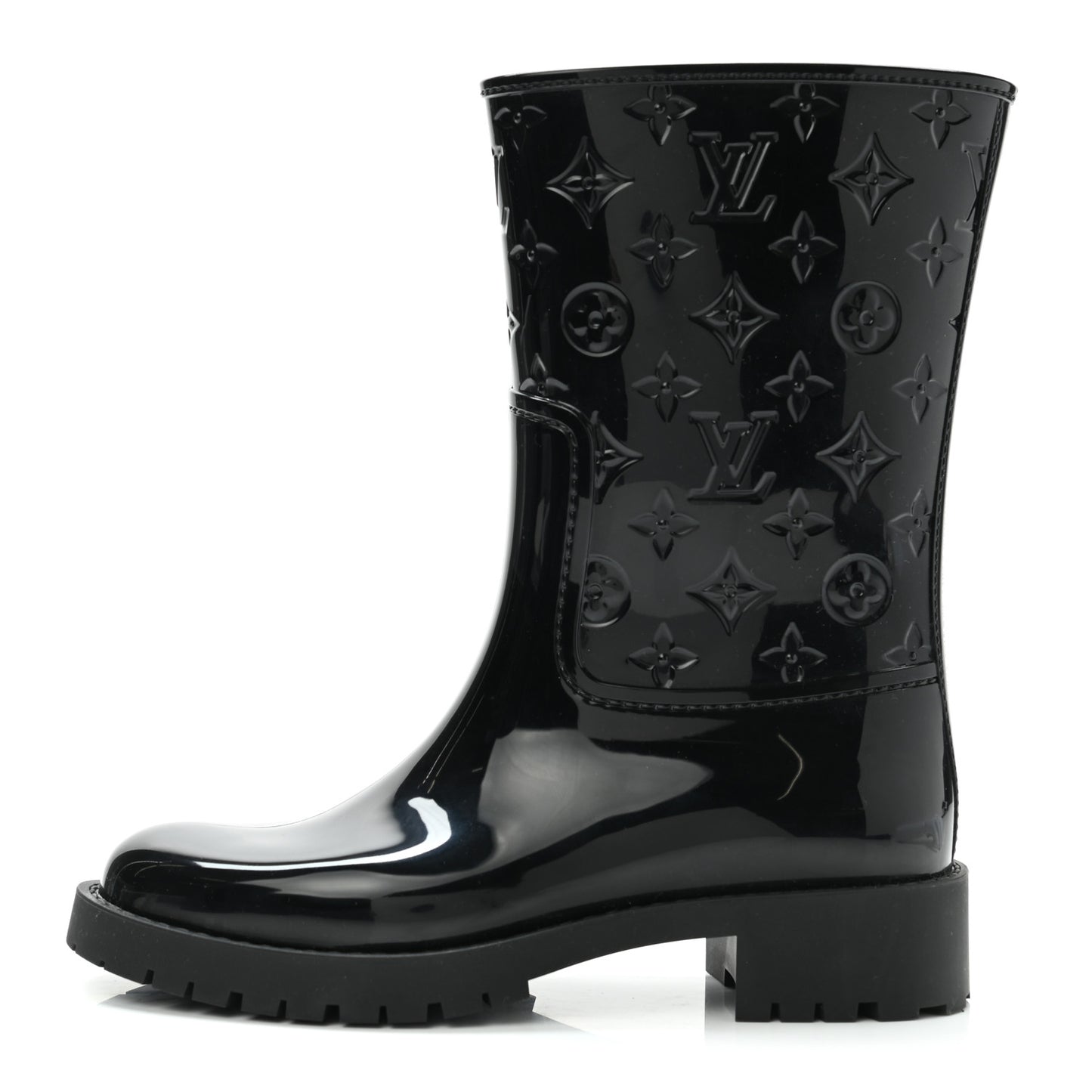 Rubber Embossed Monogram Drops Flat Half Boots 37 Black