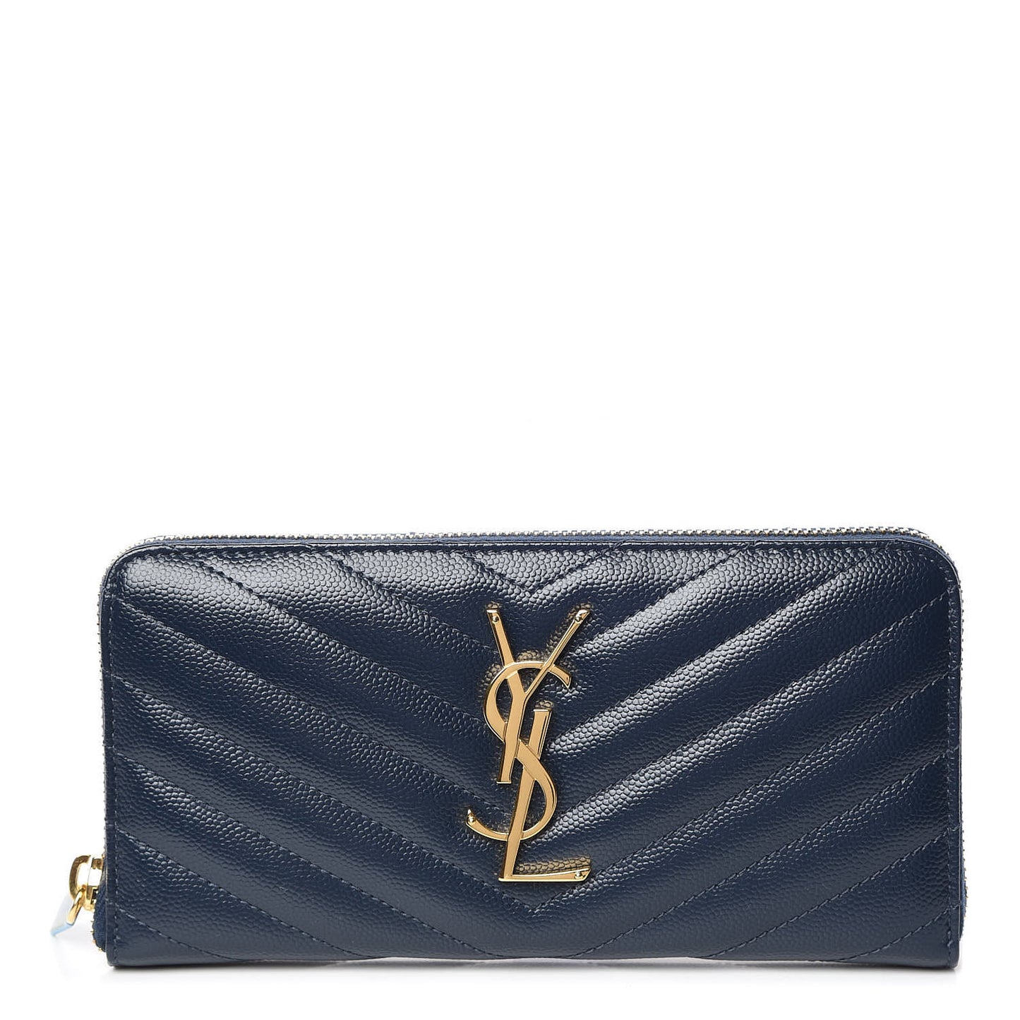Grain De Poudre Matelasse Chevron Monogram Zip Around Wallet Navy