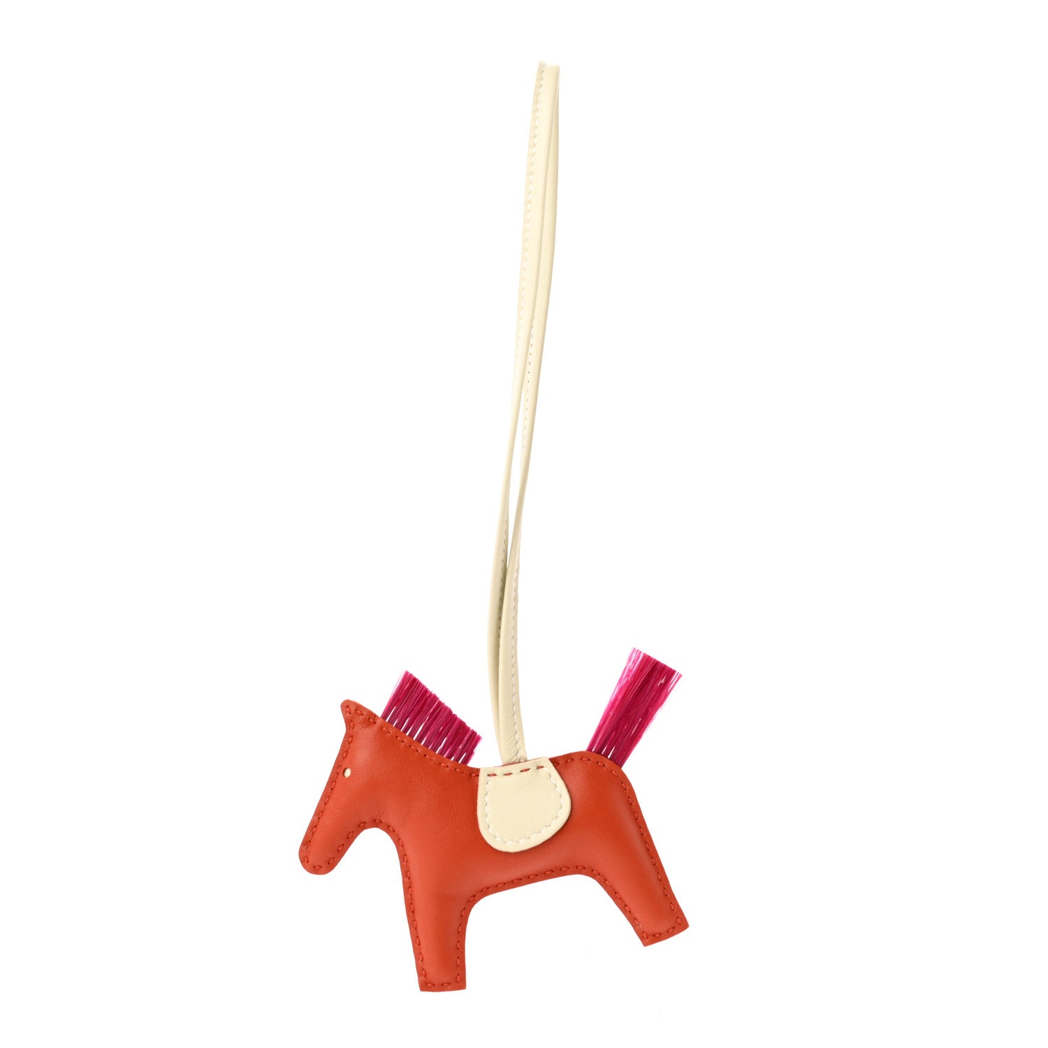 Hermes Milo Lambskin Horse Hair Grigri Rodeo Horse Bag Charm PM Cornaline Craie Magnolia 1 of 5