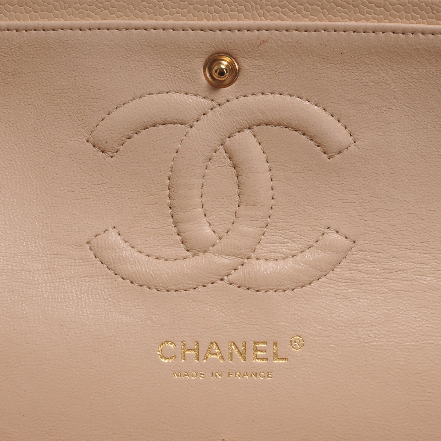 Caviar Quilted Medium Double Flap Beige Clair