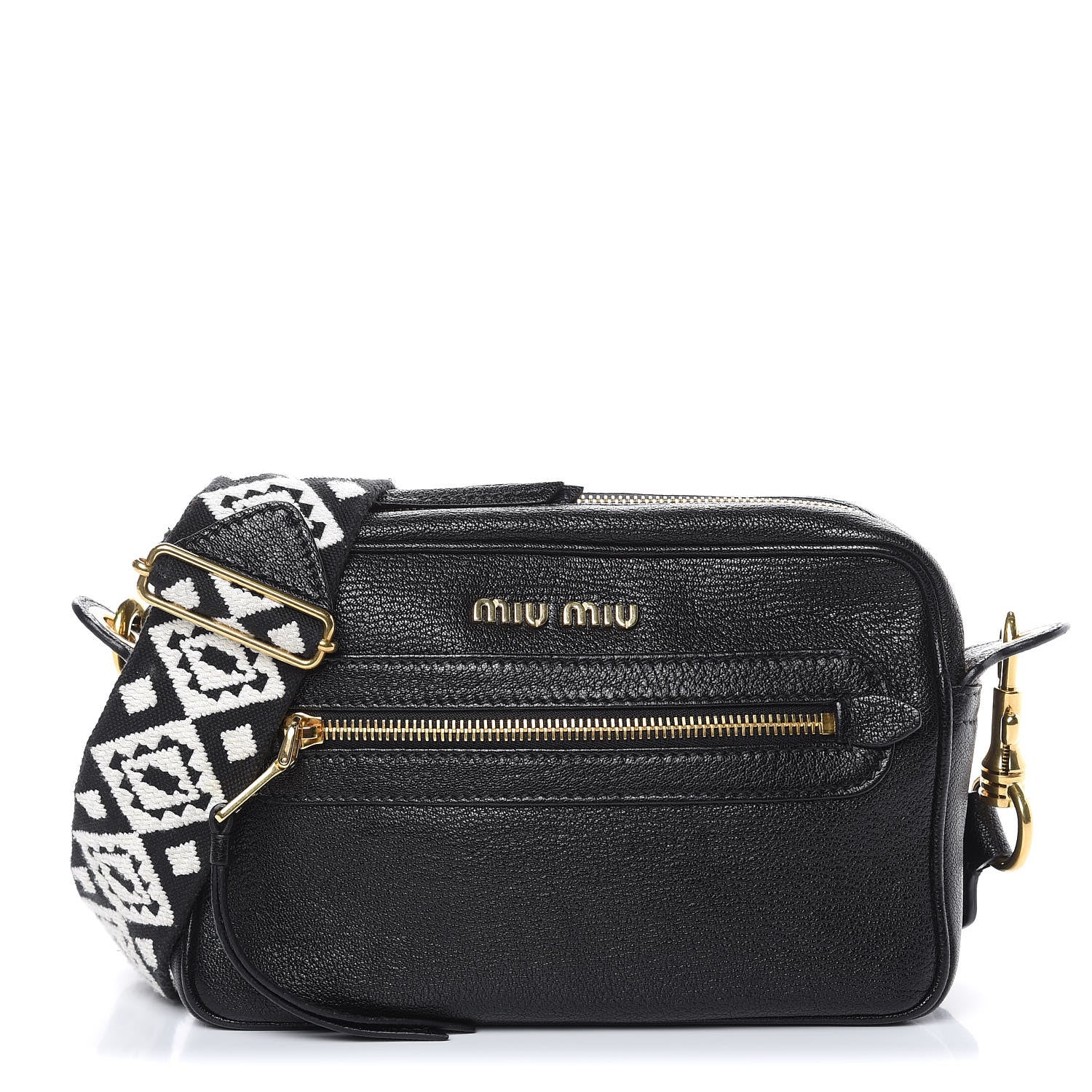 Miu Miu Goatskin Madras Crossbody Bag Black 1 of 10