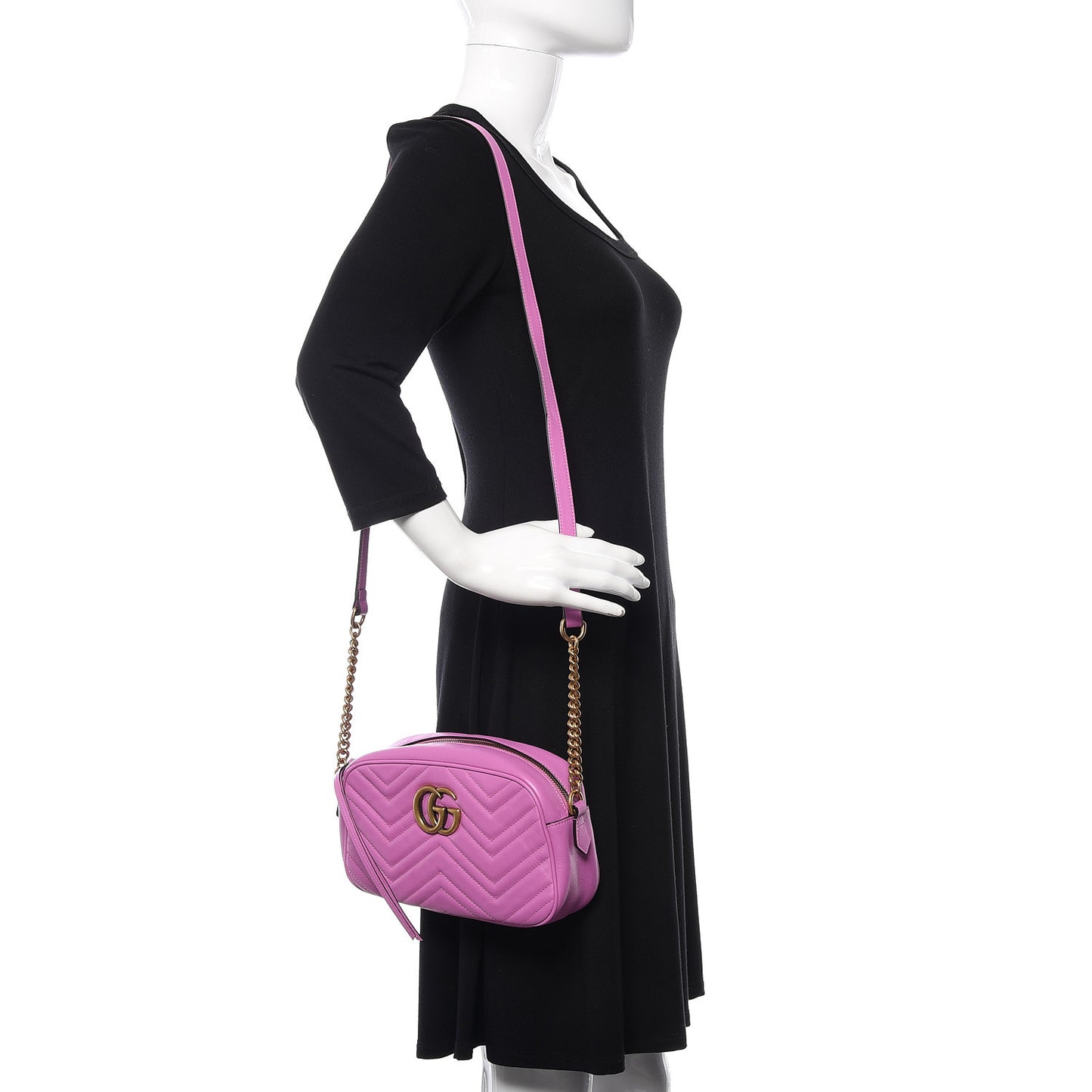 Calfskin Matelasse Small GG Marmont Chain Shoulder Bag Candy Mousse