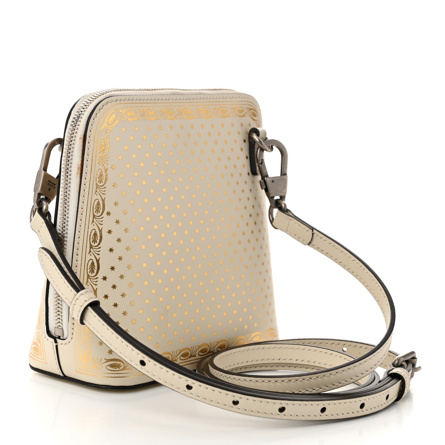 X SEGA Calfskin GUCCY Stars Mini Dome Shoulder Bag Mystic White Gold