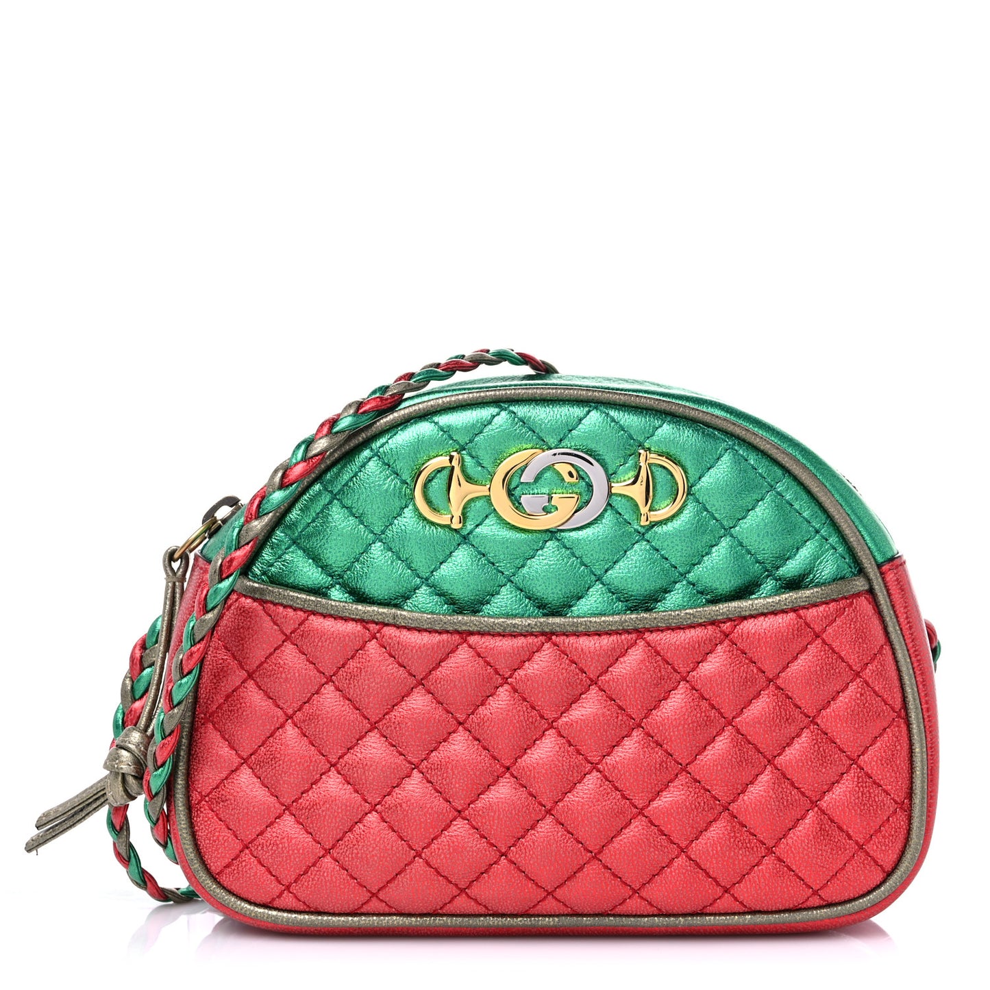 Laminated Nappa Trapuntata Mini Zumi Dome Shoulder Bag Rosso Jasmine Green Rame