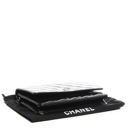 Chanel Striated Patent Quilted Wallet on Chain WOC Black 4 of 8