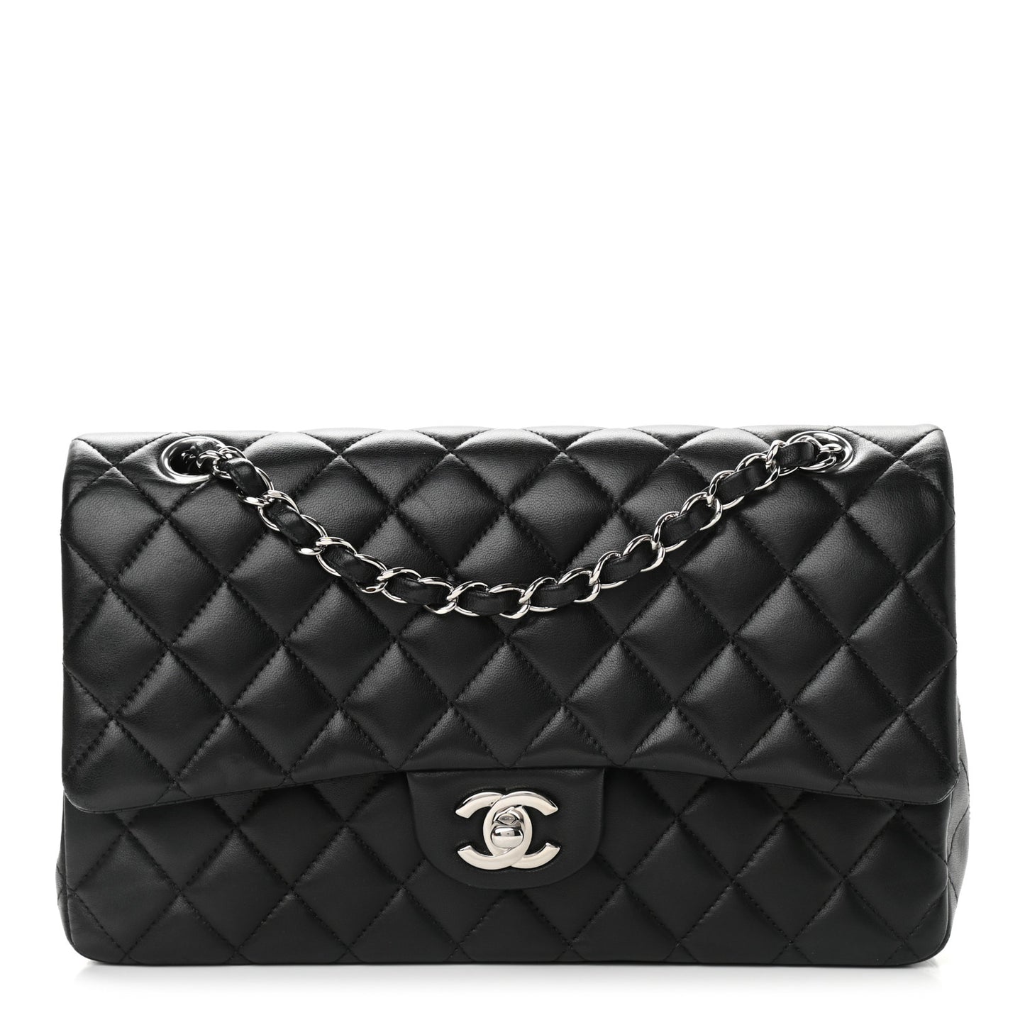 Lambskin Quilted Medium Double Flap Black