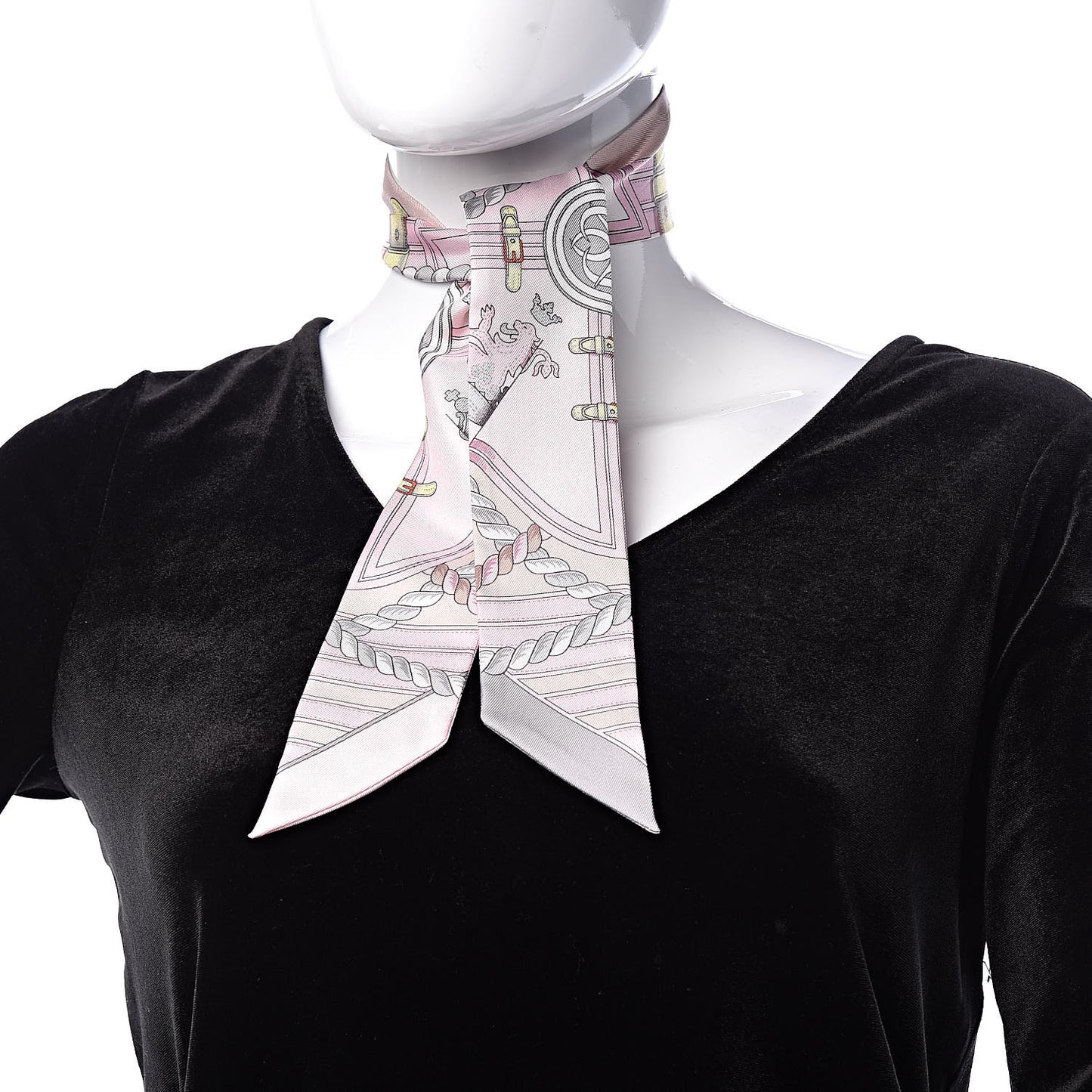 Silk Grande Tenue Twilly Scarf Rose Pale Gris Perle Blanc