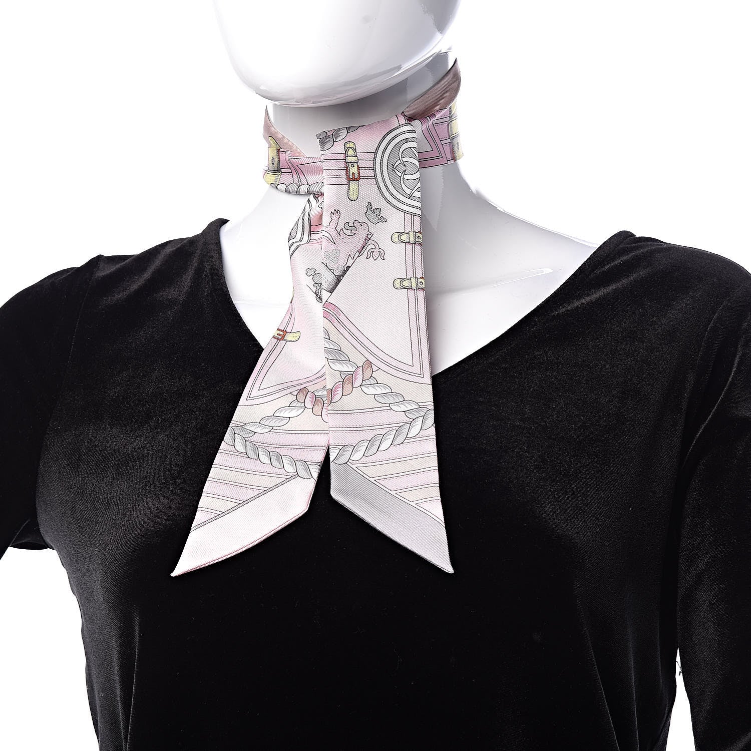Hermes Silk Grande Tenue Twilly Scarf Rose Pale Gris Perle Blanc 2 of 5
