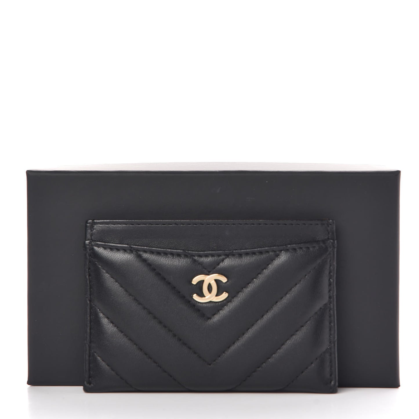 Lambskin Chevron Quilted Card Holder Black