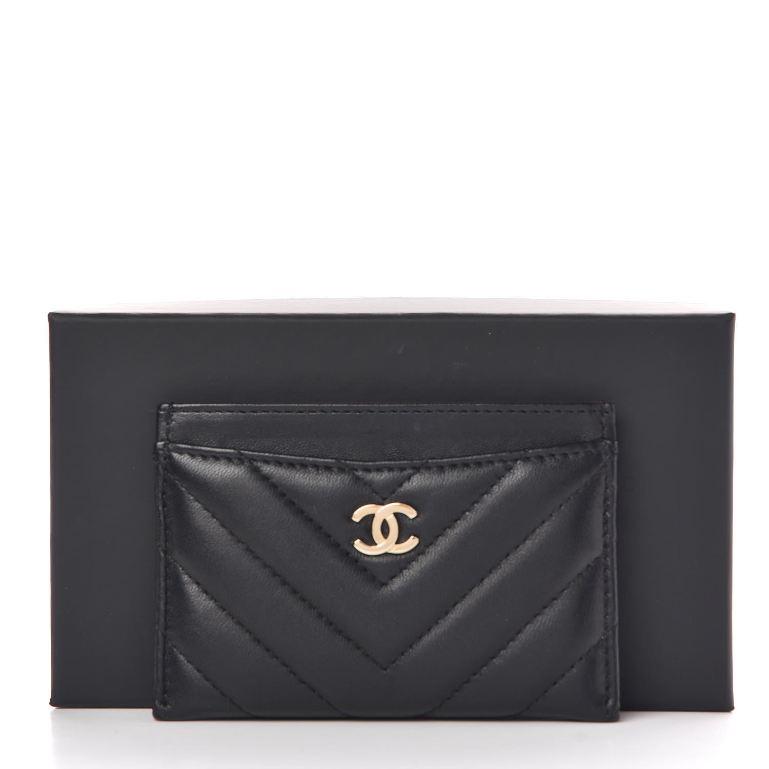 Chanel Lambskin Chevron Quilted Card Holder Black 9 of 9