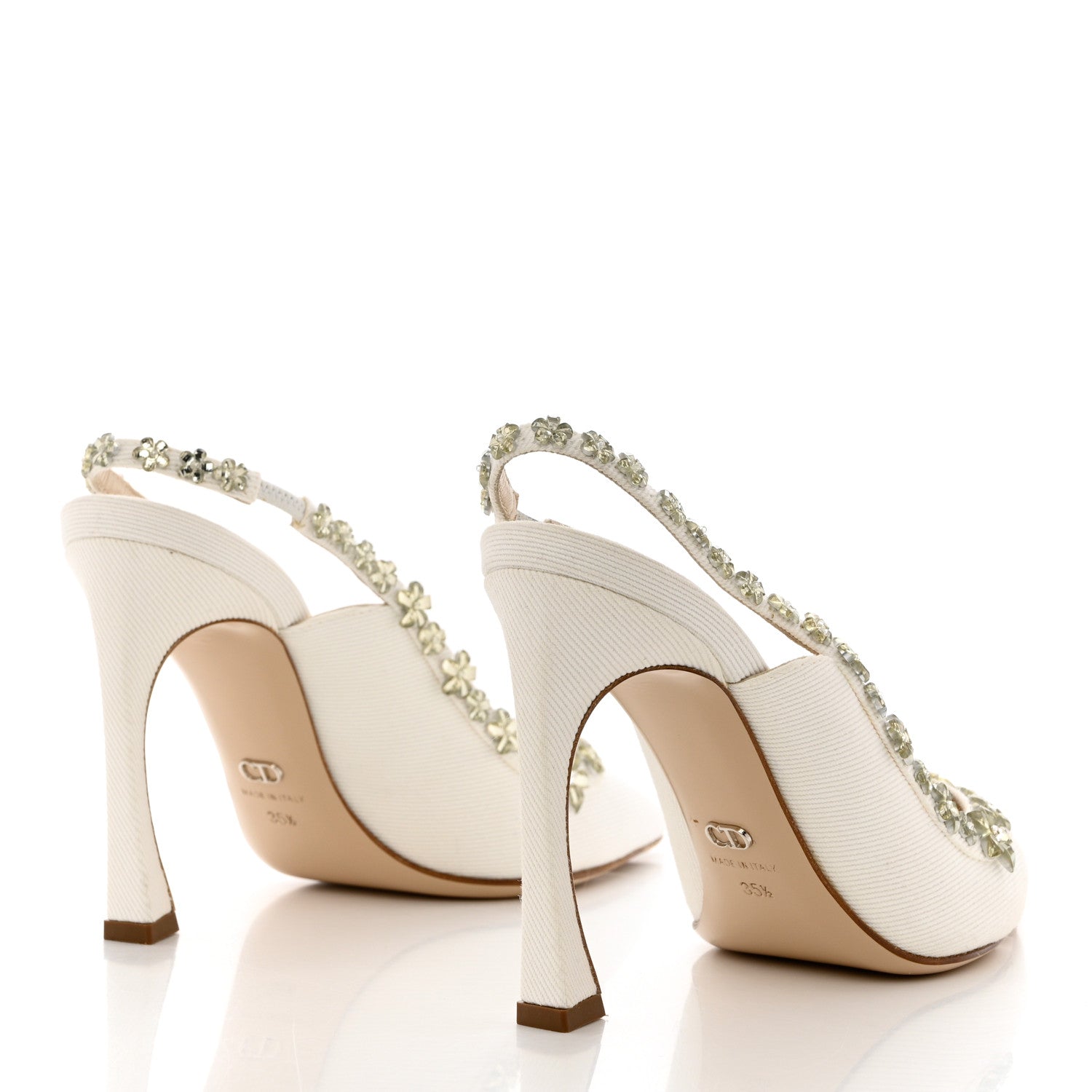 Christian Dior Denim Crystal Garland Slingback Pumps 35.5 White 4 of 9