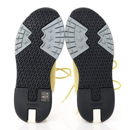 Hermes Knit Goatskin Womens Addict Sneakers 36.5 Jaune Citron Gris 5 of 9
