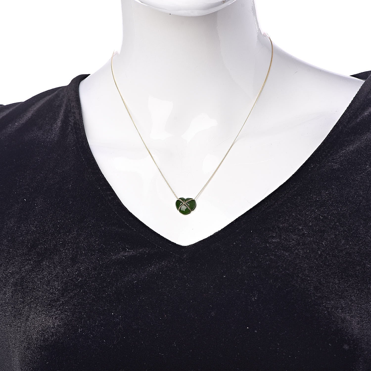 Tiffany 18K Yellow Gold Green Jade Heart Pendant Necklace 2 of 7