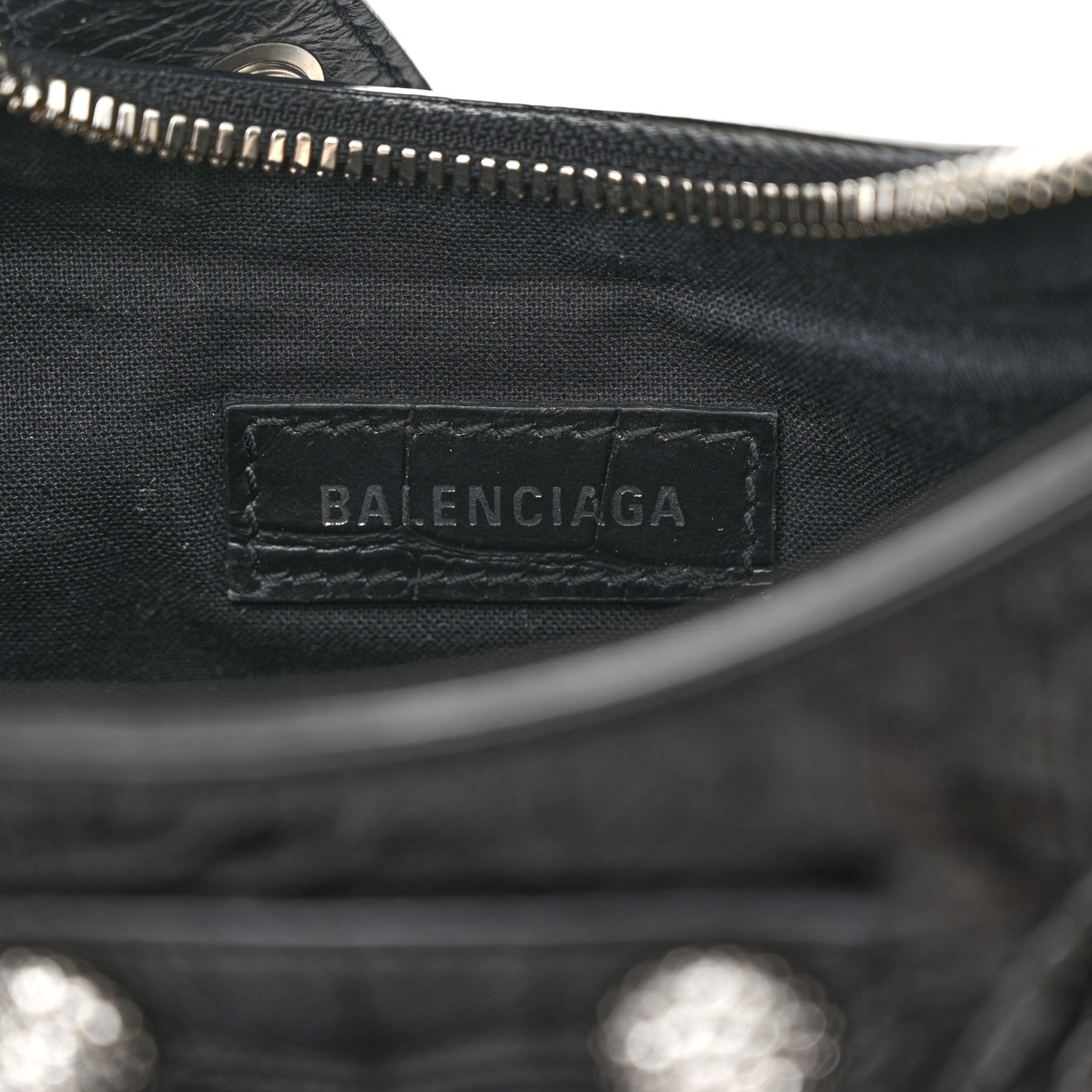Balenciaga Extra Supple Calfskin Crystal Crocodile Embossed Le Cagole Shoulder Bag XS Black 7 of 11
