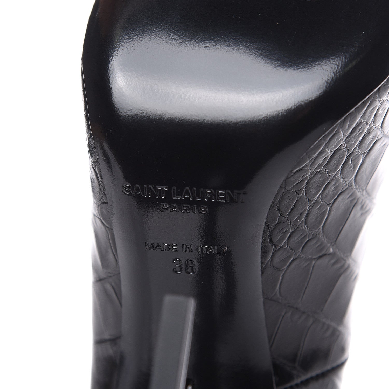 Saint Laurent Calfskin Crocodile Embossed Opyum Pumps 38 Black 6 of 9