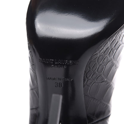 Saint Laurent Calfskin Crocodile Embossed Opyum Pumps 38 Black 6 of 9
