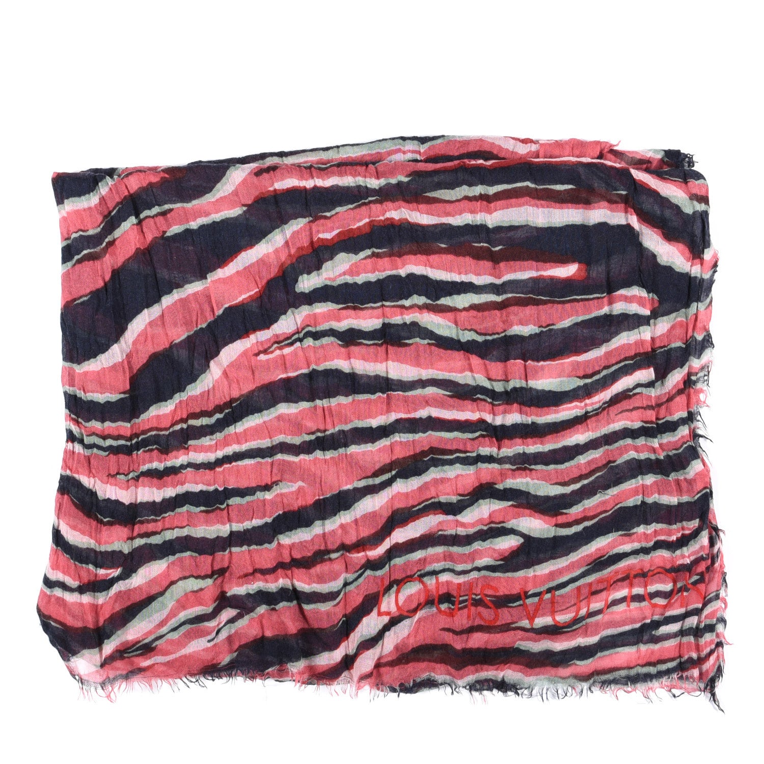 Louis Vuitton Silk Wool Zebra Shawl Pink Black 2 of 5