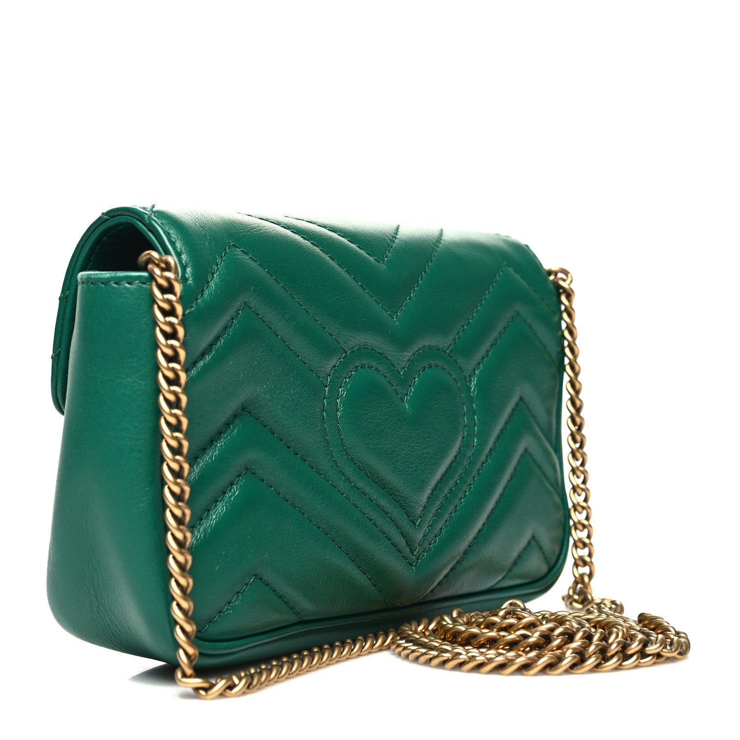 Gucci Calfskin Matelasse Super Mini GG Marmont Shoulder Bag Emerald Green 3 of 12