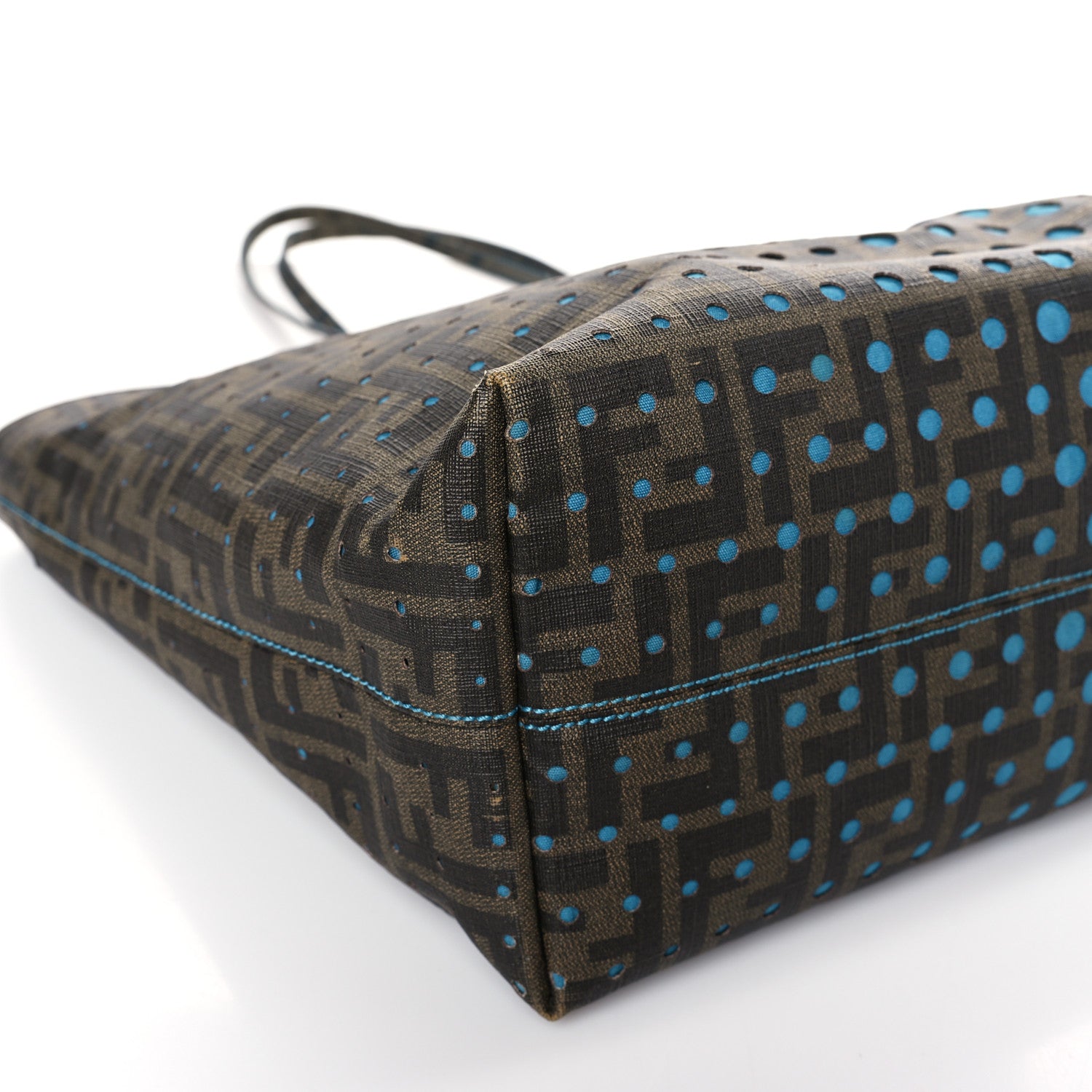 Fendi Zucca Spalmati Perforated Medium Roll Tote Tobacco Pavone 8 of 12